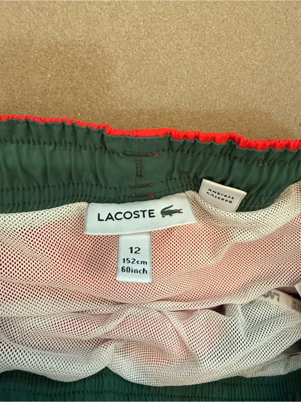Boy’s Lacoste Bright Red Drawstring Swim Trunks